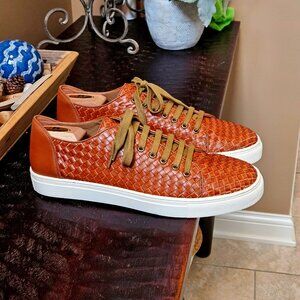 EUC Donald Pliner Men's Woven Leather Sneakers, Caramel, Sz 12